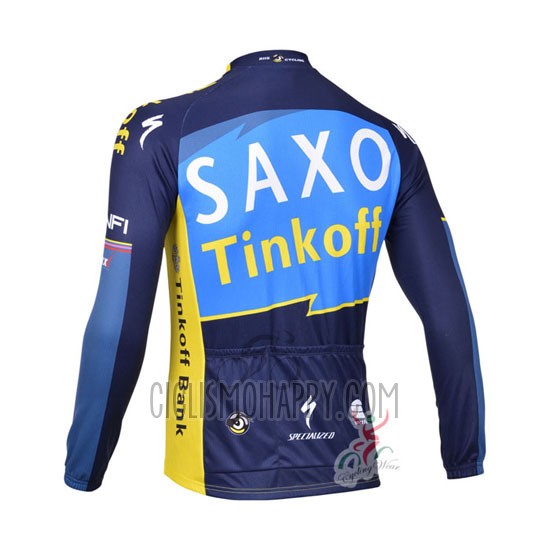Tinkoff Saxo Bank Cycling Jersey Bib Tight 2013 Long Sleeve Blue and Yellow